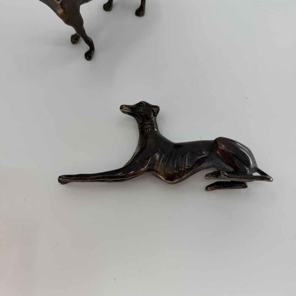 Vintage Brass Greyhound Whippet Dog Figurines Set of 2 Bronze Finish India - Picture 3 of 8